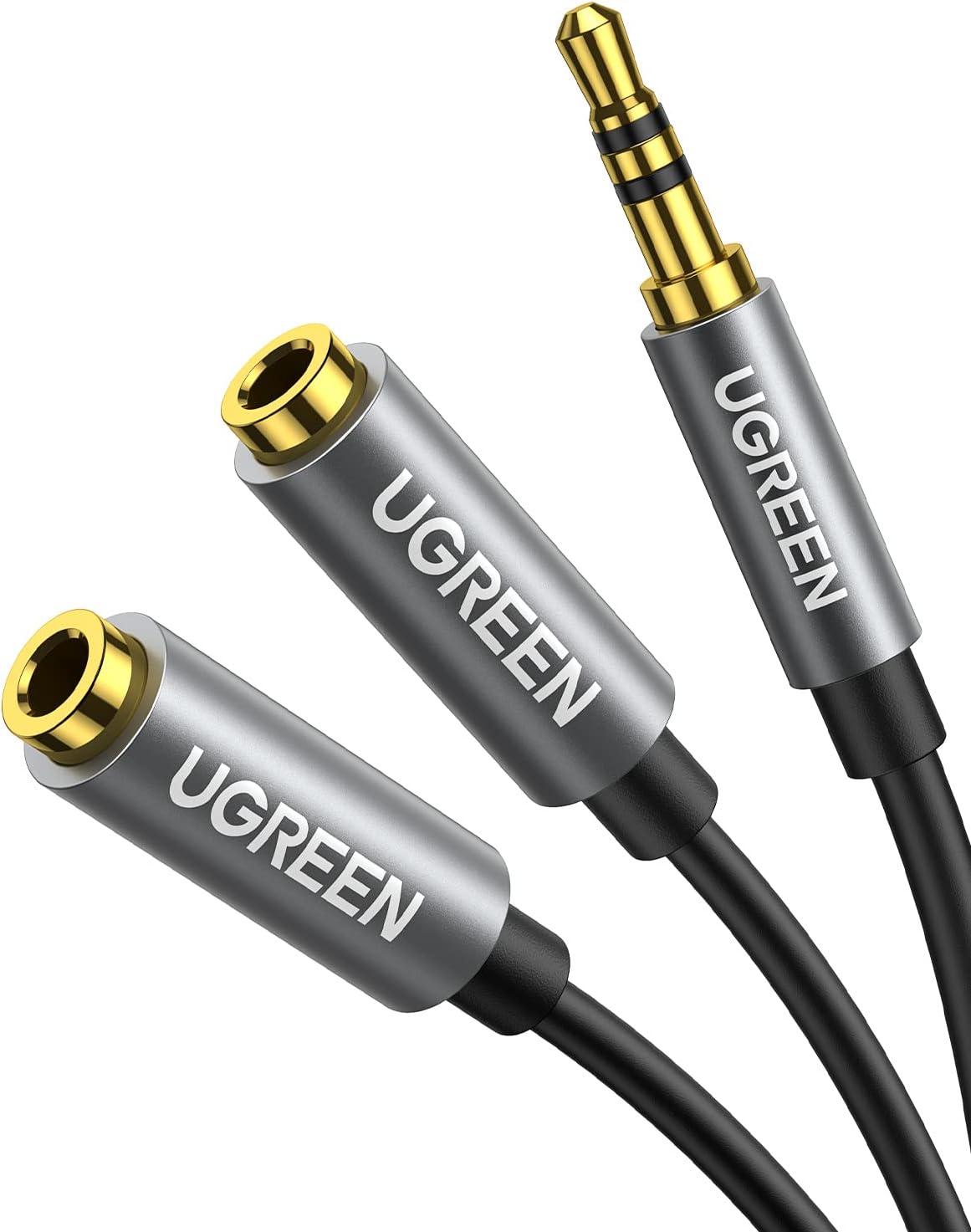 A splitter cable that splits one stereo into two stereo